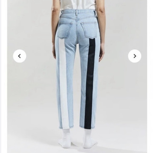 Still Here Tate Jeans Size 26 High Rise Straight Leg Asymmetric Stripe Denim - Picture 2 of 15